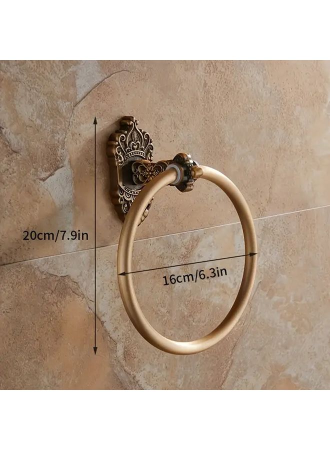 Carved Vintage Towel Ring Space Aluminum European Bathroom Round Ornate Rack - Image 3